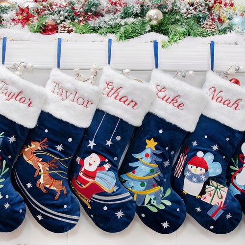 Christmas Stockings Personalized Gold Embroidered Holiday Etsy