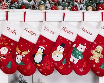 Christmas Stockings Personalized Velvet Stocking for Family Embroidered Applique Stocking for Holiday Name Stocking for Christmas Decoration
