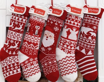 Personalized Knitted Christmas Stockings Embroidered Stocking with Santa Tag For Holiday Gift Knit Family Stockings For Christmas Decoration