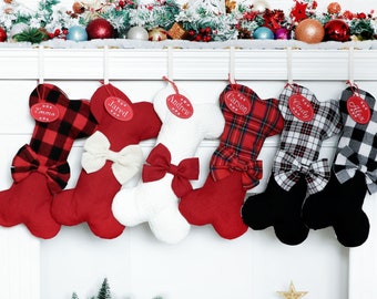 Personalized Christmas Stockings Custom Pet Stocking for Dog Cotton Stockings with Bow Christmas Gift for Pet Family Stocking Holiday Decor