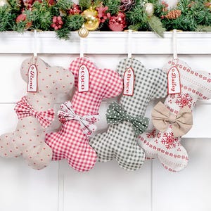 Personalized Dog Christmas Stockings Pet Stockings with Name Tag Custom Holiday Stockings Embroidered Dog Bone Stockings for New Puppy Gifts