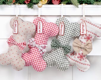 Medias navideñas personalizadas para perros, medias para mascotas con etiqueta de nombre, medias navideñas personalizadas, medias con hueso de perro bordado para regalo de cachorro nuevo.