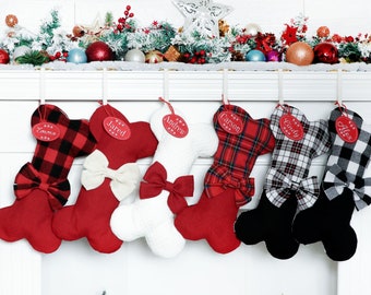 Personalized Dog Stockings with Buffalo Plaid Christmas Stockings for Pet Stockings with Name for Holiday Stockings Christmas Gifts for Dog