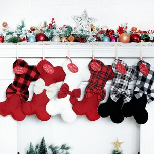 Personalized Dog Bone Stockings Dog Christmas Stockings with Name for New Puppy Gifts Custom Dog Name Stockings for Dog Owner Christmas Gift