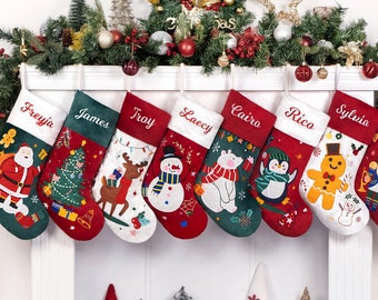 Personalized Christmas Stockings Luxury Velvet Stocking Embroidered Stocking for Holiday Applique Stocking with Name for Family Decoration