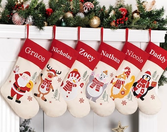 Christmas Stockings Personalized Applique Stockings for Family Canvas Stockings with Embroidered Name Stocking Christmas Gifts Holiday Decor