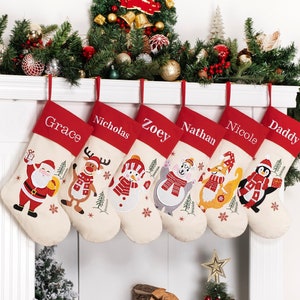 Christmas Stockings Personalized Applique Stockings for Family Canvas Stockings with Embroidered Name Stocking Christmas Gifts Holiday Decor