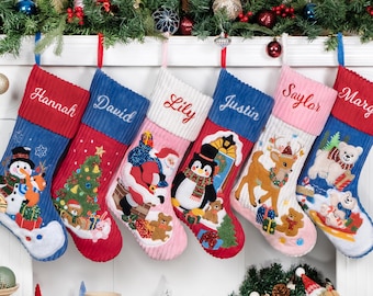 Personalized Christmas Stockings Luxury Holiday Stocking Embroidery Velvet Applique Stocking with Name Family Stocking for Traditional Decor
