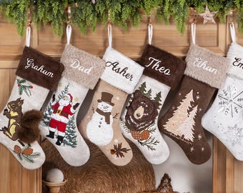 Christmas Stockings Personalized Holiday Farmhouse Stockings with Name Embroidered Rustic Family Stockings Applique Stockings for Xmas Gifts