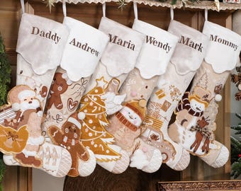 Personalized Christmas Stockings Luxury Vintage Stocking 3D Applique Stockings Velvet Stockings for Holiday Stockings for Family Decoration