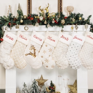 Personalized Christmas Stockings Plush Sequin Stockings for Family Decoration Holiday Stockings Embroidered Name Stocking for Christmas Gift