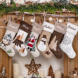 Personalized Christmas Stockings Rustic Embroidery Stocking for Farmhouse Decoration Plush Stocking Custom Holiday Stockings for Family Gift