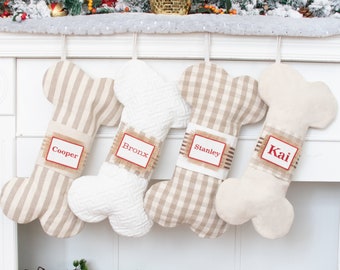 Personalized Dog Christmas Stockings Embroidered Dog Stockings with White Stripe Plaid for Holiday Stockings Decoration Pet Stocking for Dog
