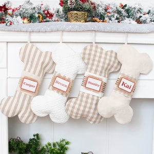 Personalized Dog Christmas Stockings Embroiderd Dog Stockings with White Stripe Plaid for Holiday Stockings Decoration Pet Stockings for Dog