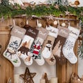 Christmas Stockings Personalized Holiday Farmhouse Stockings with Name Embroidered Rustic Family Stockings Applique Stockings for Xmas Gifts