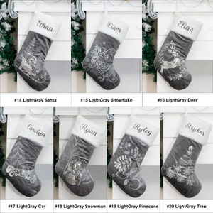 Calcetines navideños personalizados de terciopelo de lujo bordados con lentejuelas y felpa para la familia. Calcetines navideños con nombre personalizado. Regalos de Navidad. imagen 10