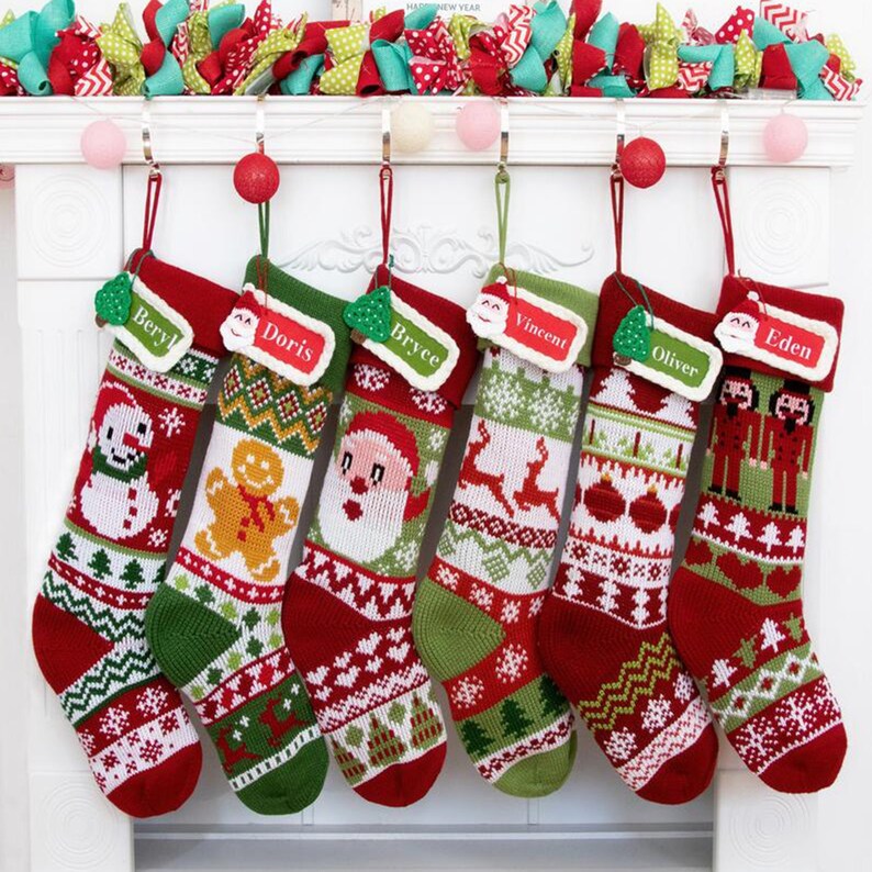 Knit Christmas Stockings Personalized Holiday Stockings Knitted Christmas stocking Christmas Decorations Home Ornament Family Gift 26 inch 