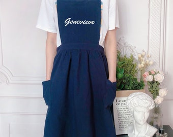 Linen Apron Personalized Apron Dress for Women Vintage Cotton Pinafore Cross Back Gardening Apron with Pocket Mother's Day Gift Garden Apron
