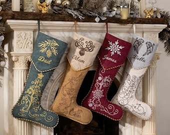 Personalized Christmas Stockings: 3D Embroidered with Hemmed Edges, Luxury Vintage Palace Style,  Holiday Decor