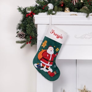 Personalized Christmas Stockings Luxury Velvet Stocking Embroidered Stocking for Holiday Applique Stocking with Name for Family Decoration #2 Santa