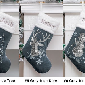 Calcetines navideños personalizados de terciopelo de lujo bordados con lentejuelas y felpa para la familia. Calcetines navideños con nombre personalizado. Regalos de Navidad. imagen 8