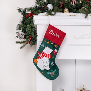 Personalized Christmas Stockings Luxury Velvet Stocking Embroidered Stocking for Holiday Applique Stocking with Name for Family Decoration #5 Bear