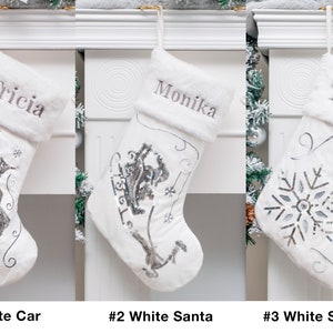 Calcetines navideños personalizados de terciopelo de lujo bordados con lentejuelas y felpa para la familia. Calcetines navideños con nombre personalizado. Regalos de Navidad. imagen 7