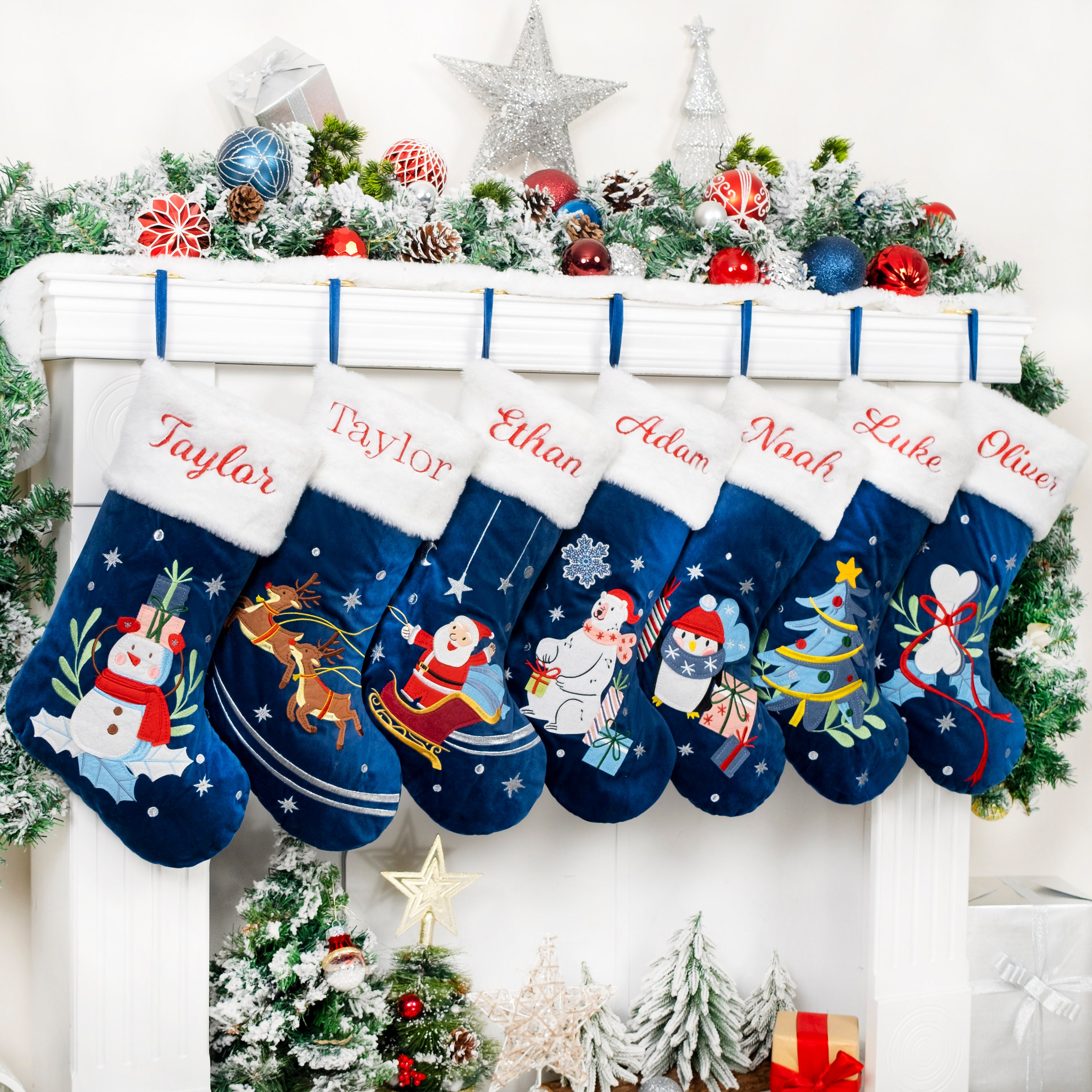 Discover Personalized Christmas Stockings Blue Velvet Stockings for Holiday