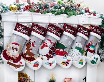 Personalized Christmas Stockings Family Stockings with Name for Holiday Decoration Stocking Embroidered Applique Stocking for Christmas Gift