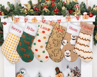 Personalized Christmas Stockings Plush Embroidered Stockings with Name Cute Family Stockings for Home Decoration Holiday Stockings for Gifts