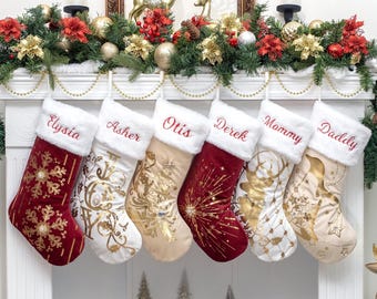 Personalized Christmas Stockings Luxury Family Stockings with Name Embroidered Stockings Sequin Holiday Stockings Christmas Decoration Gifts