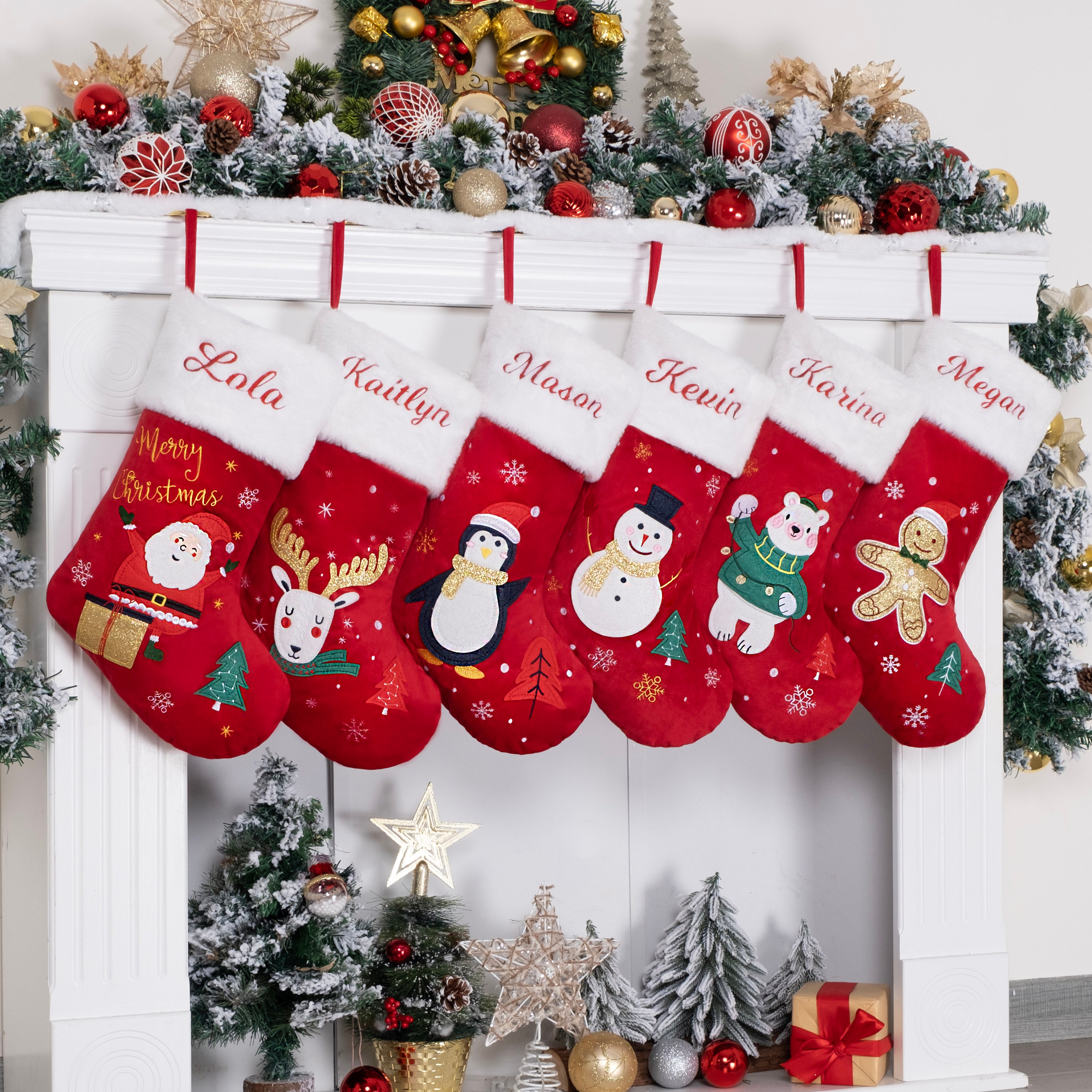 Discover Christmas Stockings Personalized Velvet Stocking for Family Embroidered