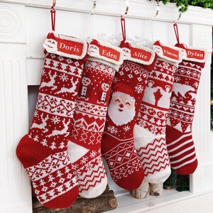 Personalized Knitted Christmas Stockings Embroidered Stocking with Santa Tag For Holiday Gift Knit Family Stockings For Christmas Decoration image 3