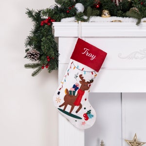 Personalized Christmas Stockings Luxury Velvet Stocking Embroidered Stocking for Holiday Applique Stocking with Name for Family Decoration #3 Deer