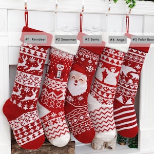 Personalized Knitted Christmas Stockings Embroidered Stocking with Santa Tag For Holiday Gift Knit Family Stockings For Christmas Decoration image 2