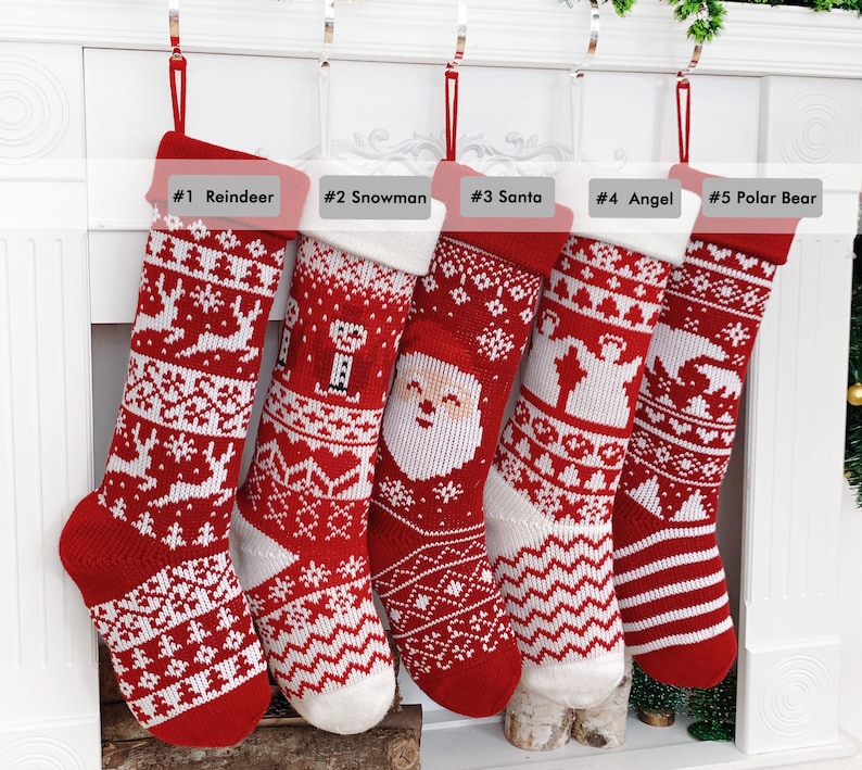 Personalized Knitted Christmas Stockings Embroidered Stocking with Santa Tag For Holiday Gift Knit Family Stockings For Christmas Decoration image 2