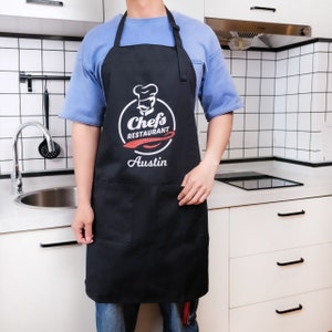 Personalized Apron for Men Custom Name Cooking Apron with Pockets BBQ Chef Apron   Kitchen Baking Pattern Apron Father&#39;s Day Dad Gift