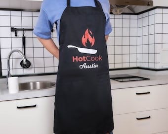 Personalized Apron for Men Custom Monogrammed Hot Cook Apron Grill Master Apron with Pockets Baking Chef Kitchen Apron  Father's Day Gift
