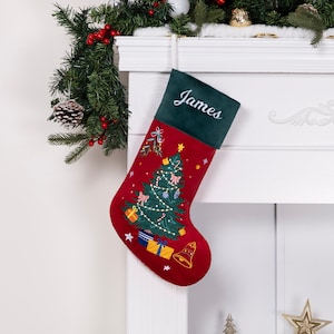 Personalized Christmas Stockings Luxury Velvet Stocking Embroidered Stocking for Holiday Applique Stocking with Name for Family Decoration #1 Tree