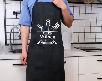 Personalized Kitchen Apron for Men Custom Text Cooking Apron with Pockets Baking Chef Apron Grill Master Apron Father's Day Birthday Gift