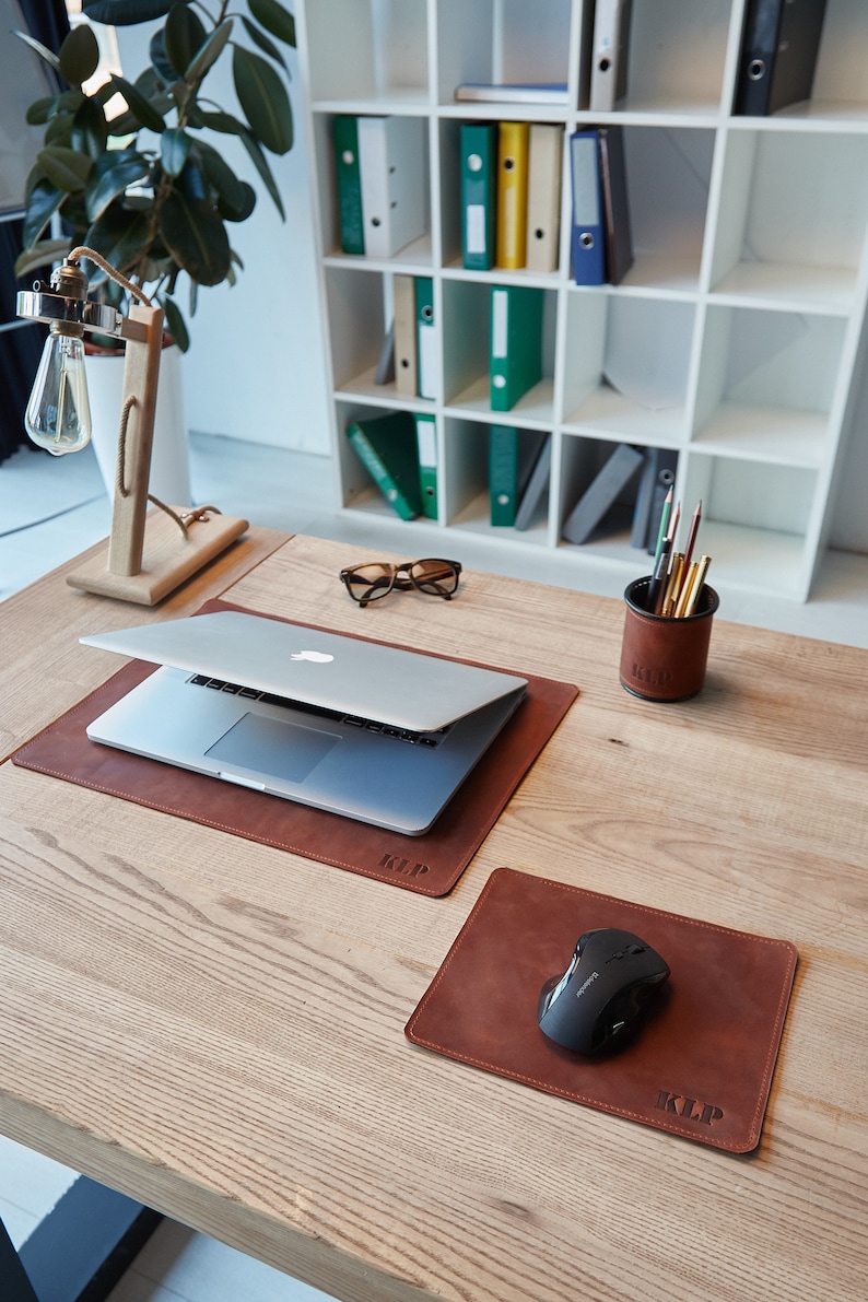 Personalized Brown Desk Set Leather Desk Blotter Office Desk Etsy
