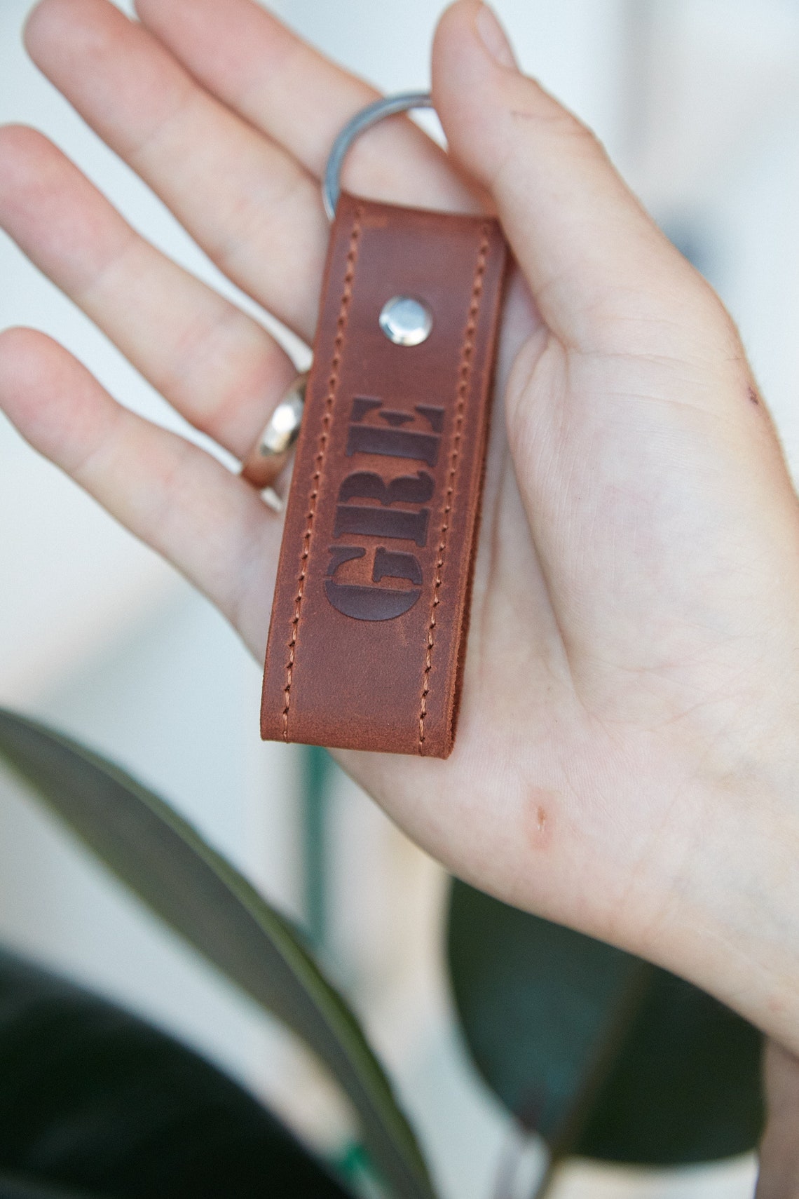 Leather Keychain For Men Leather Wristlet Keychain Monogram Etsy