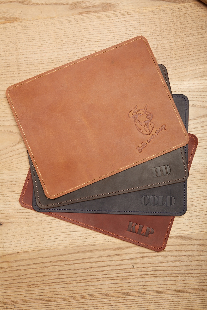 Brown Leather Mouse Pad With Personalization Large Square Mousepad Leather Desk Blotter Personalized Cubicle Accessories Cute men gift