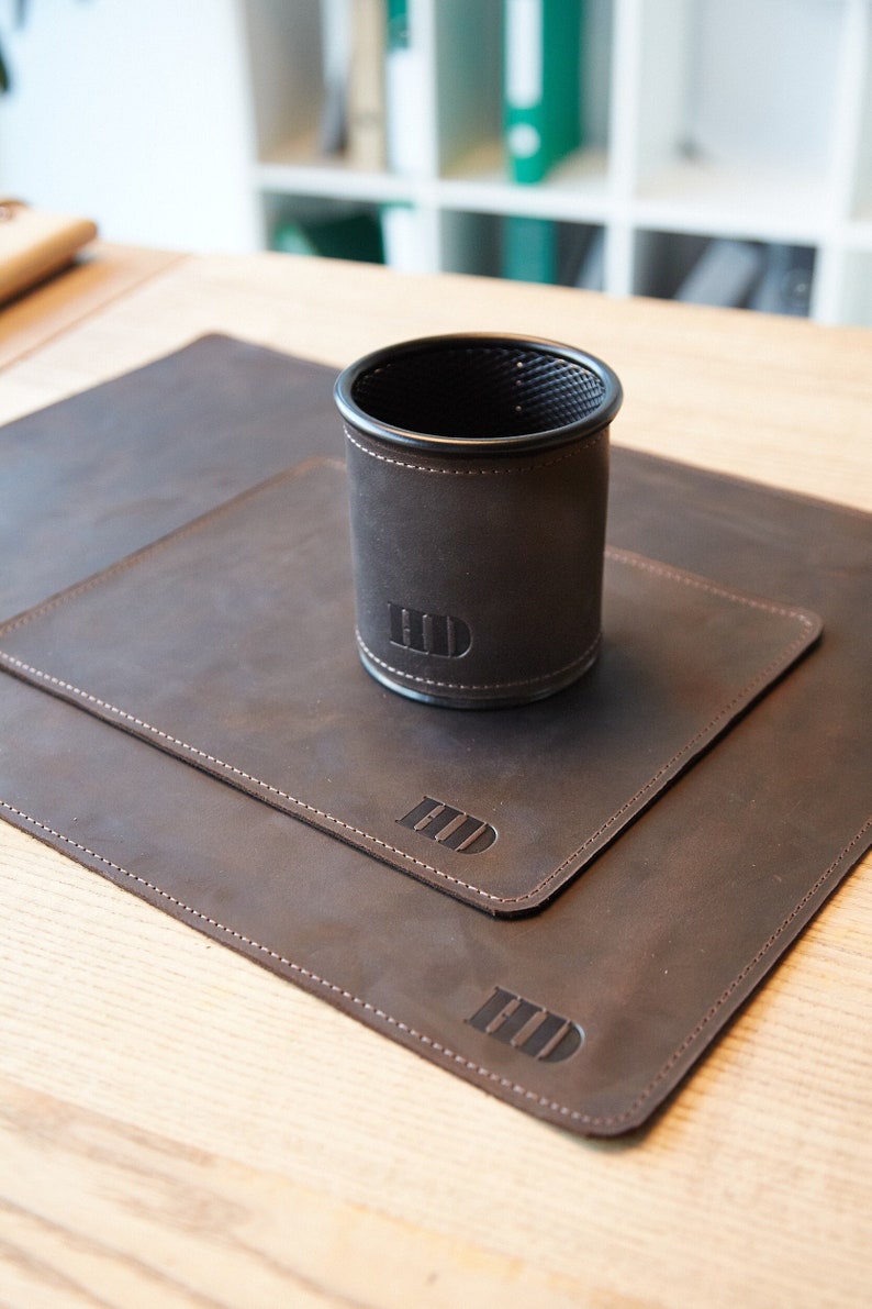 Leather Desk Pad,Leather Desk Mat,Leather Mouse Pad,Personalized Mousepad,Office Desk Accessories For Men,Pen Holder Set,Keyboard Mat Dark Brown