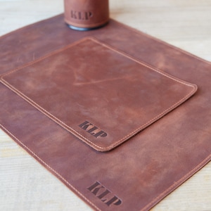 Leather Desk Pad,Leather Desk Mat,Leather Mouse Pad,Personalized Mousepad,Office Desk Accessories For Men,Pen Holder Set,Keyboard Mat Brown