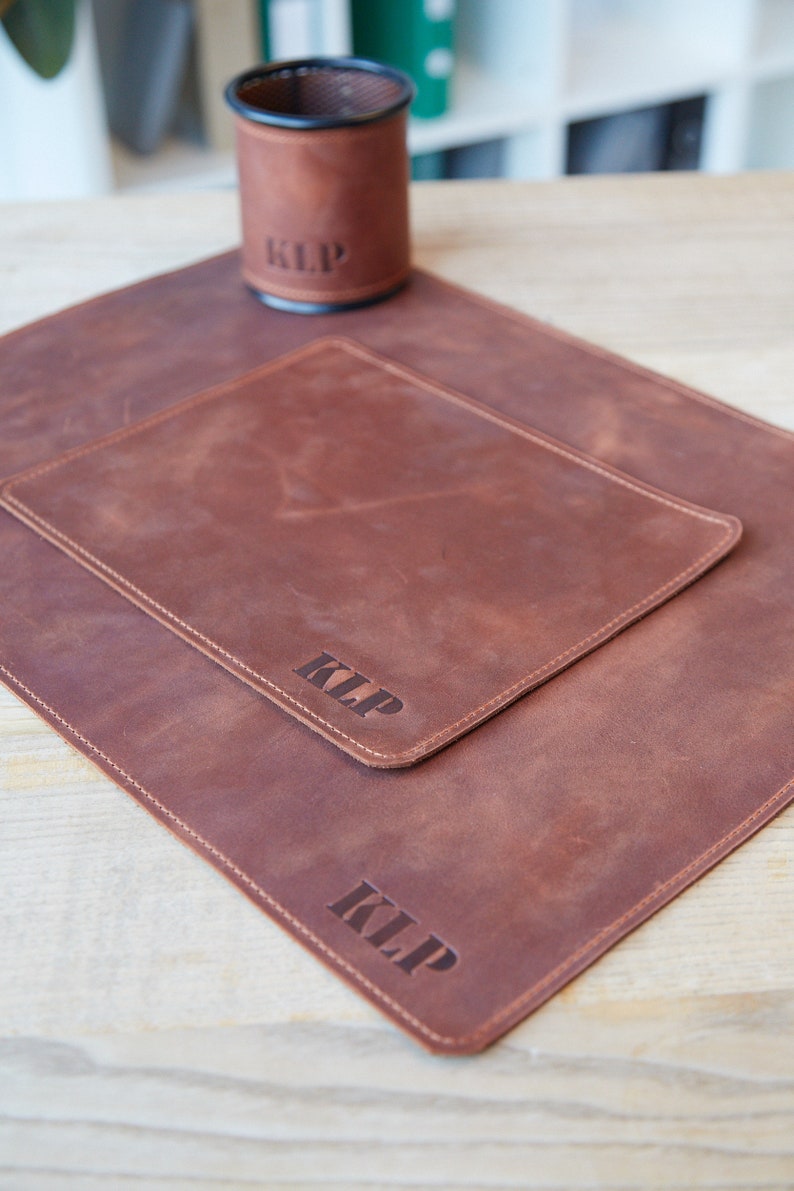 Leather Desk Pad,Leather Desk Mat,Leather Mouse Pad,Personalized Mousepad,Office Desk Accessories For Men,Pen Holder Set,Keyboard Mat Brown