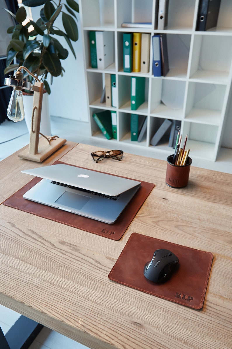 Leather Desk Pad,Leather Desk Mat,Leather Mouse Pad,Personalized Mousepad,Office Desk Accessories For Men,Pen Holder Set,Keyboard Mat image 2