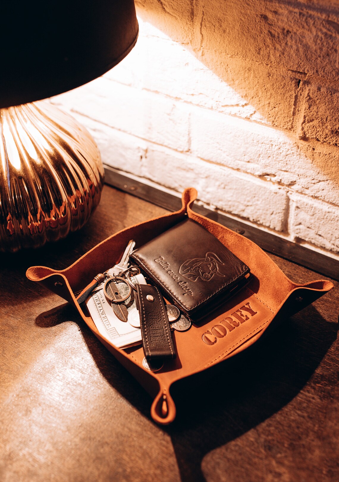 Leather catchall tray personalized valet tray office desk Etsy