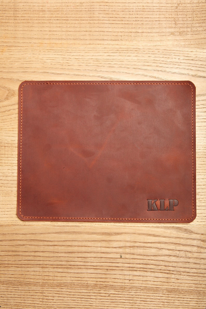 Brown Leather Mouse Pad With Personalization Large Square Mousepad Leather Desk Blotter Personalized Cubicle Accessories Cute men gift