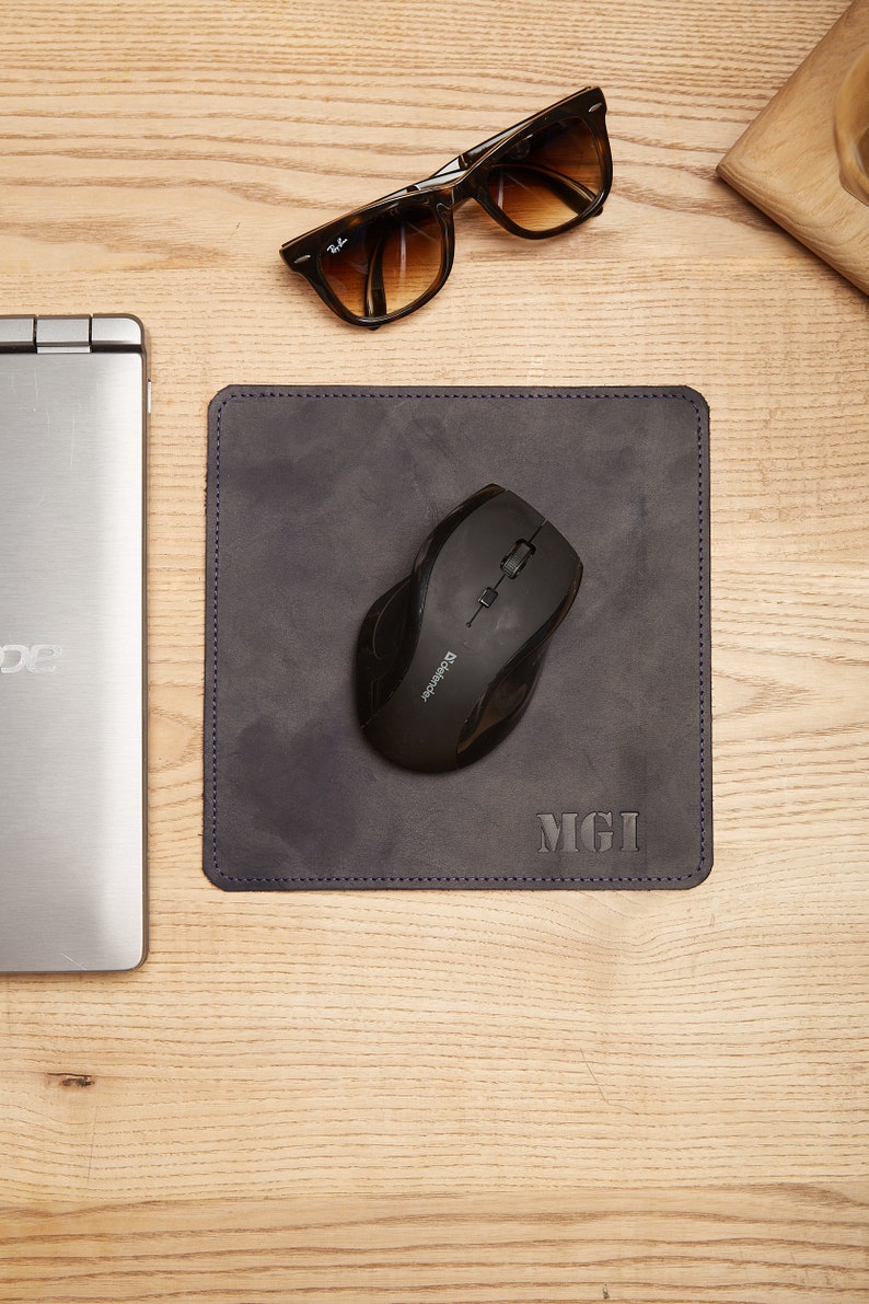 Brown Leather Mouse Pad With Personalization Large Square Mousepad Leather Desk Blotter Personalized Cubicle Accessories Cute men gift